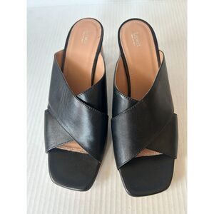 Women's Lewitt Black Leather Mule Heels Sandal Criss Cross 40 1/2 Made in Italy